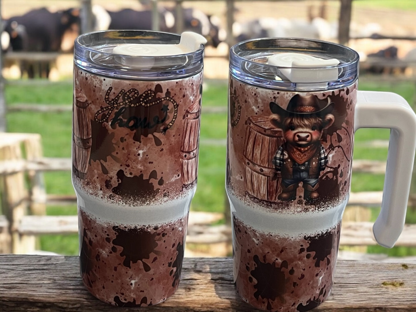 12oz kids cup with handle - adorable cow cowboy