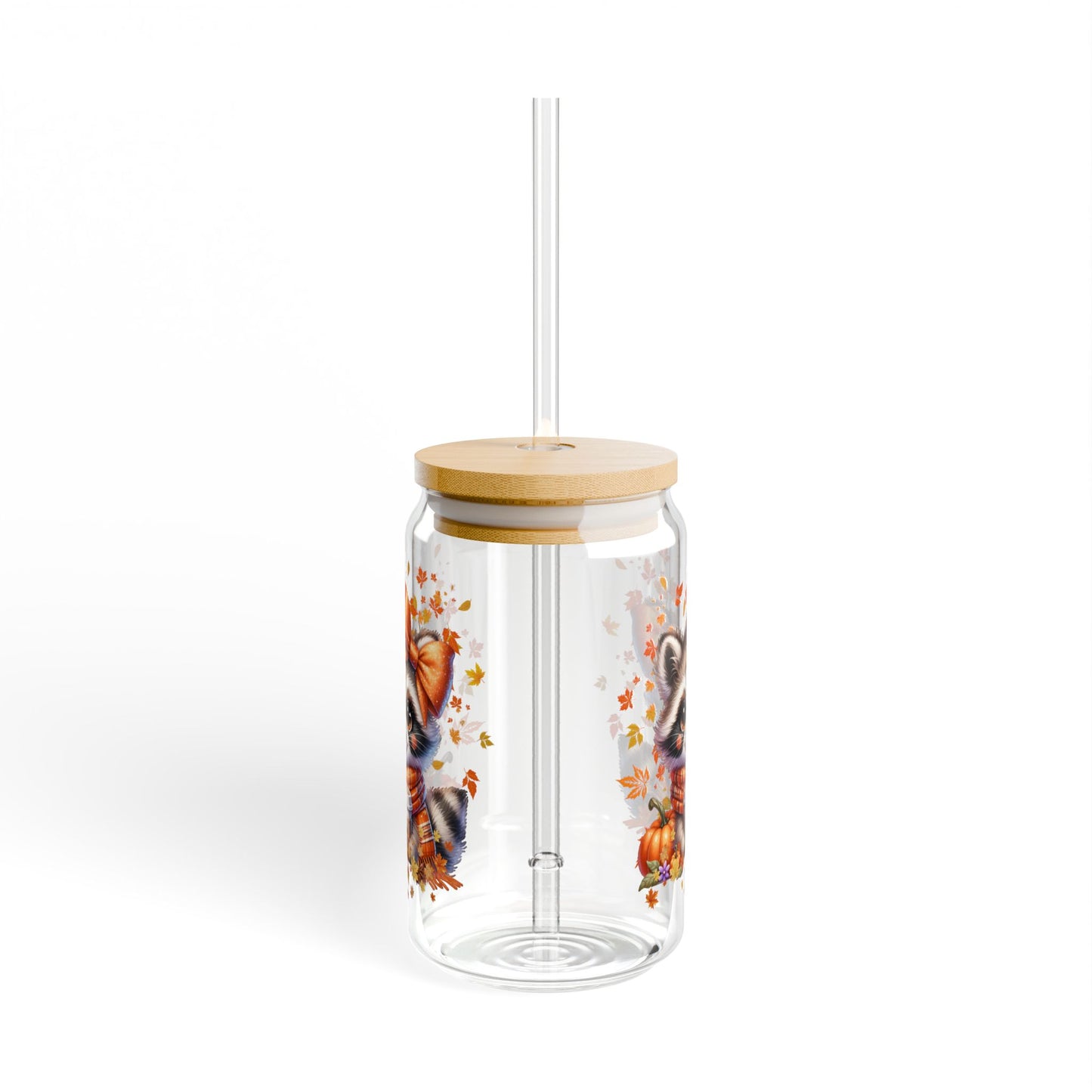 Fall Racoon Sipper Glass, 16oz
