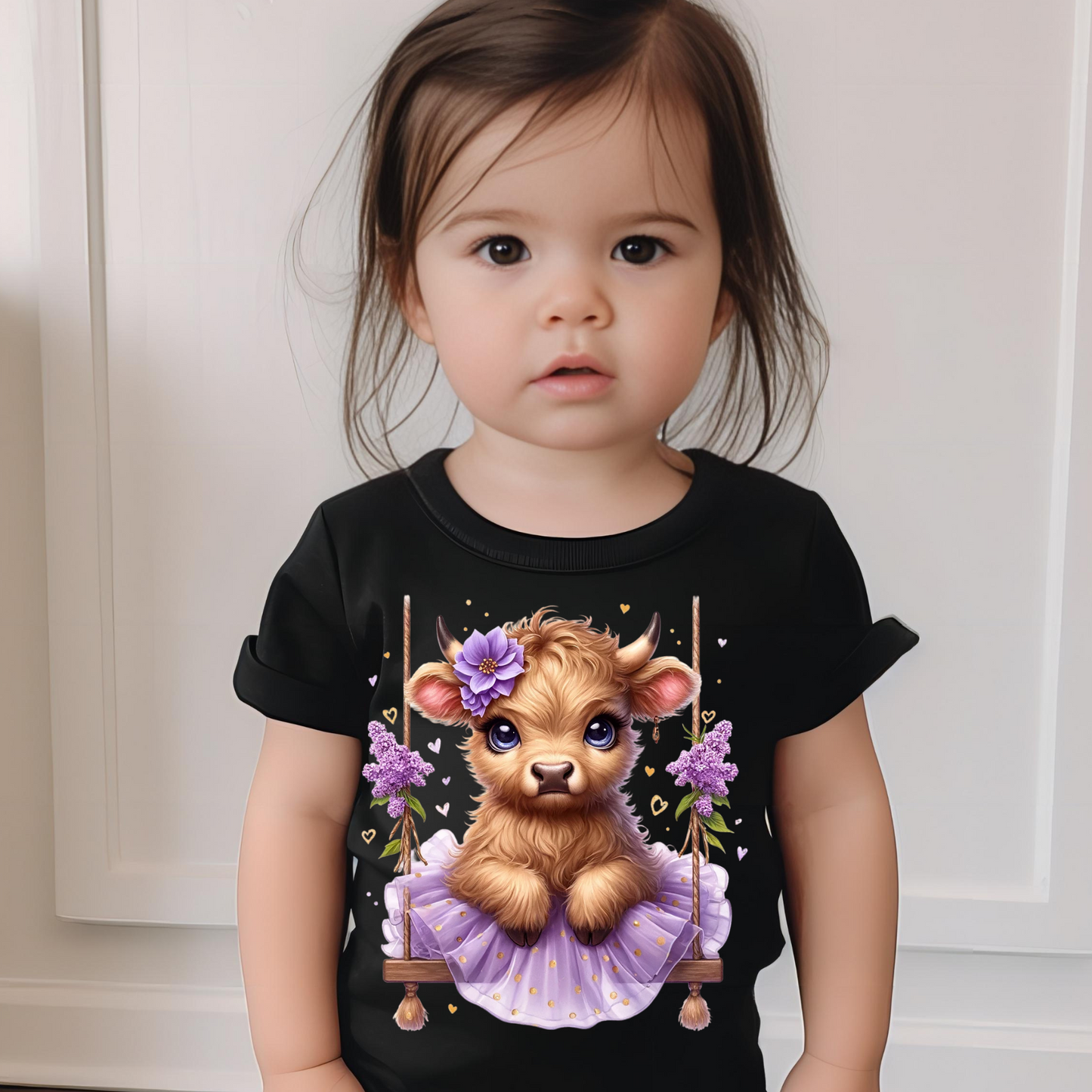 Children's Shirt -Girls Cute Cow on swing 13-17
