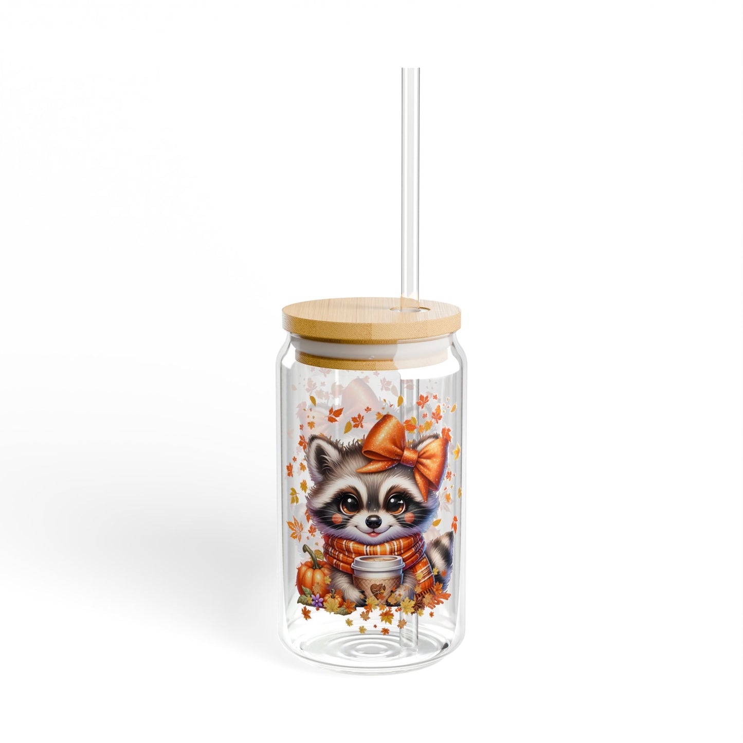 Fall Racoon Sipper Glass, 16oz