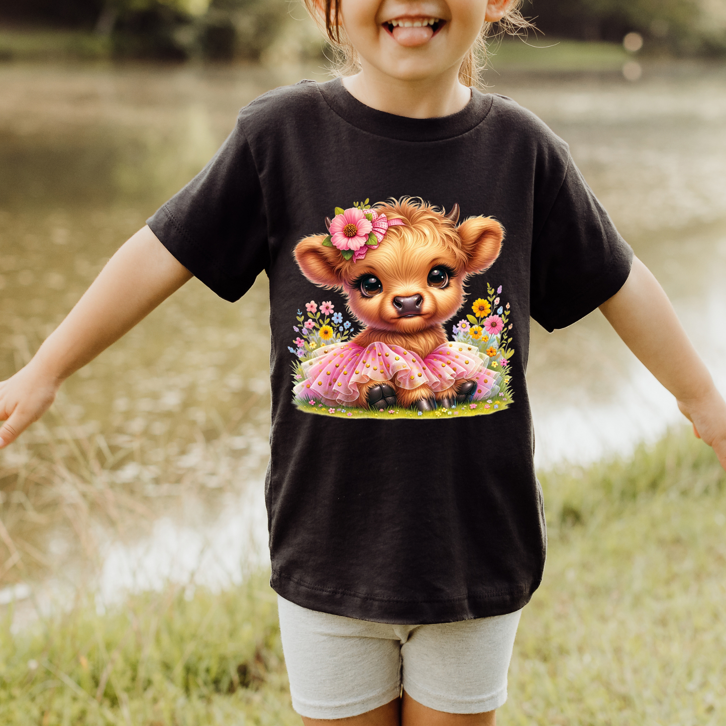 Children's Shirt -Girls Cute Cow on swing 13-19