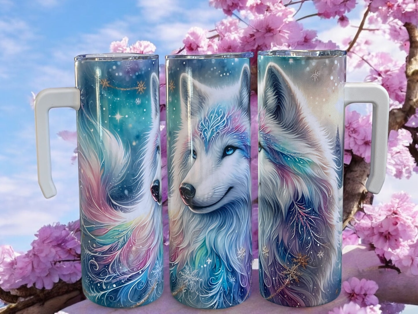 Beautiful Wolf 20oz Stainless Steel Tumbler with Handle