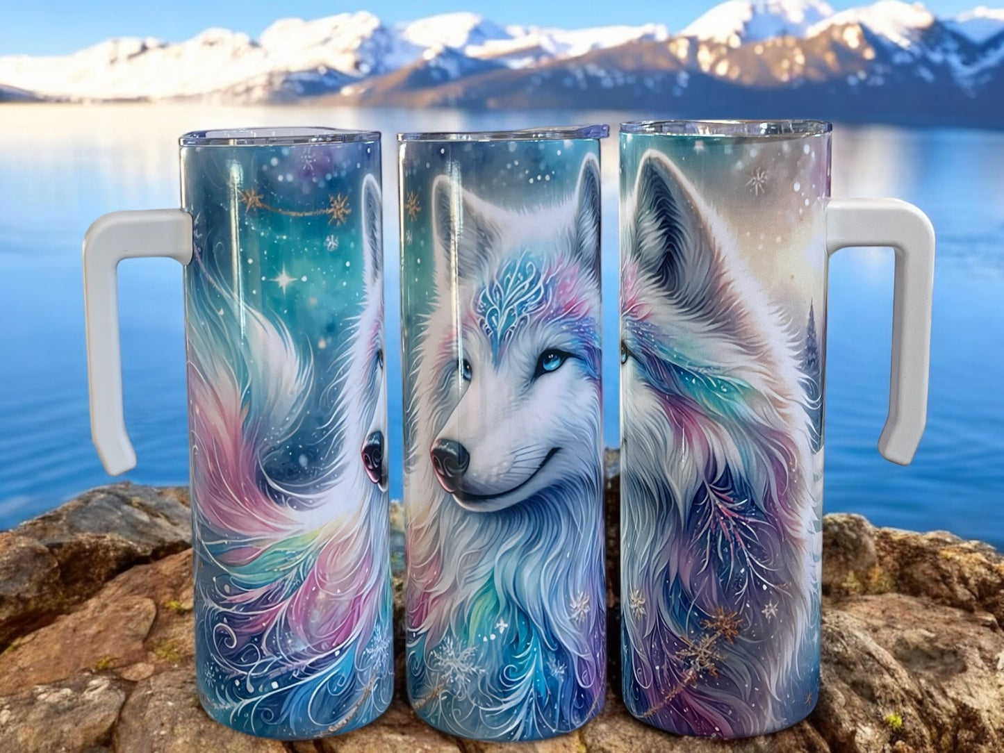 Beautiful Wolf 20oz Stainless Steel Tumbler with Handle