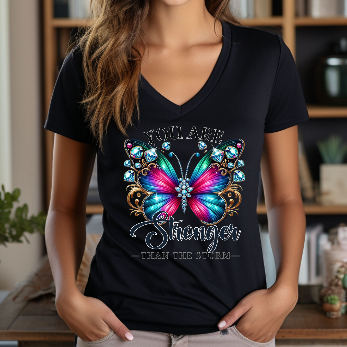 Women's V Neck Shirt -You are Stronger