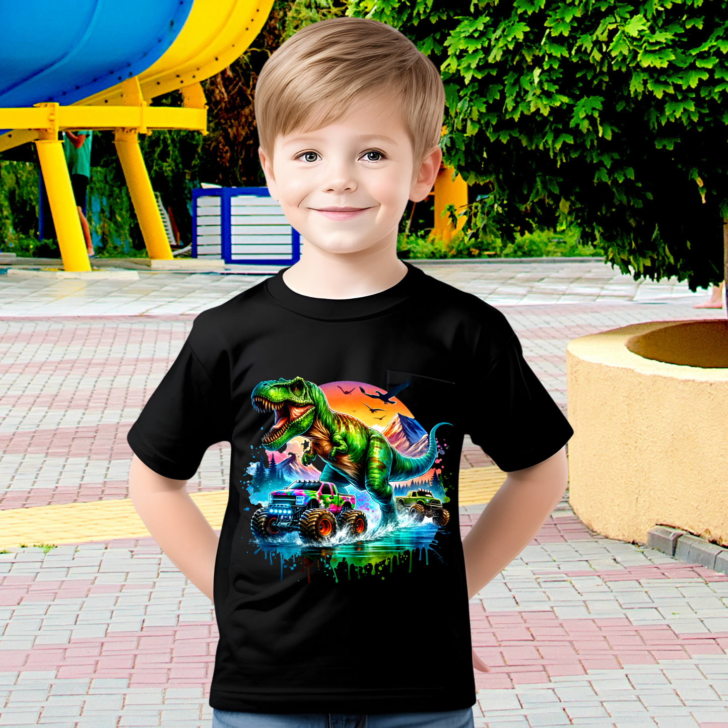 Children's Shirt- Dino Monster Truck T Shirt Boys 11-14