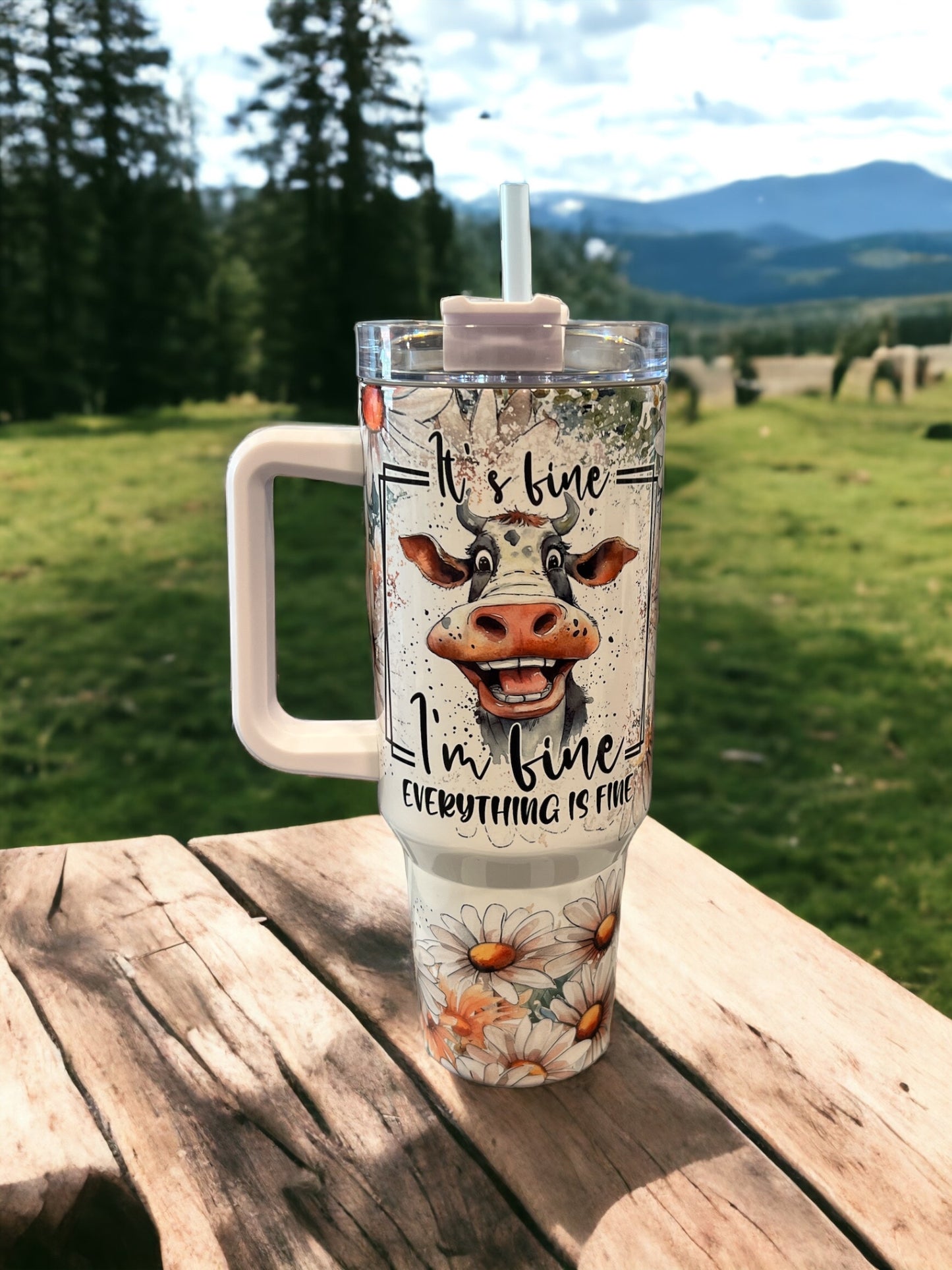 It’s Fine Cute Cow 40oz Stainless Steel 40oz large Thirst Quencher Travel Cups Tumblers Water Bottles
