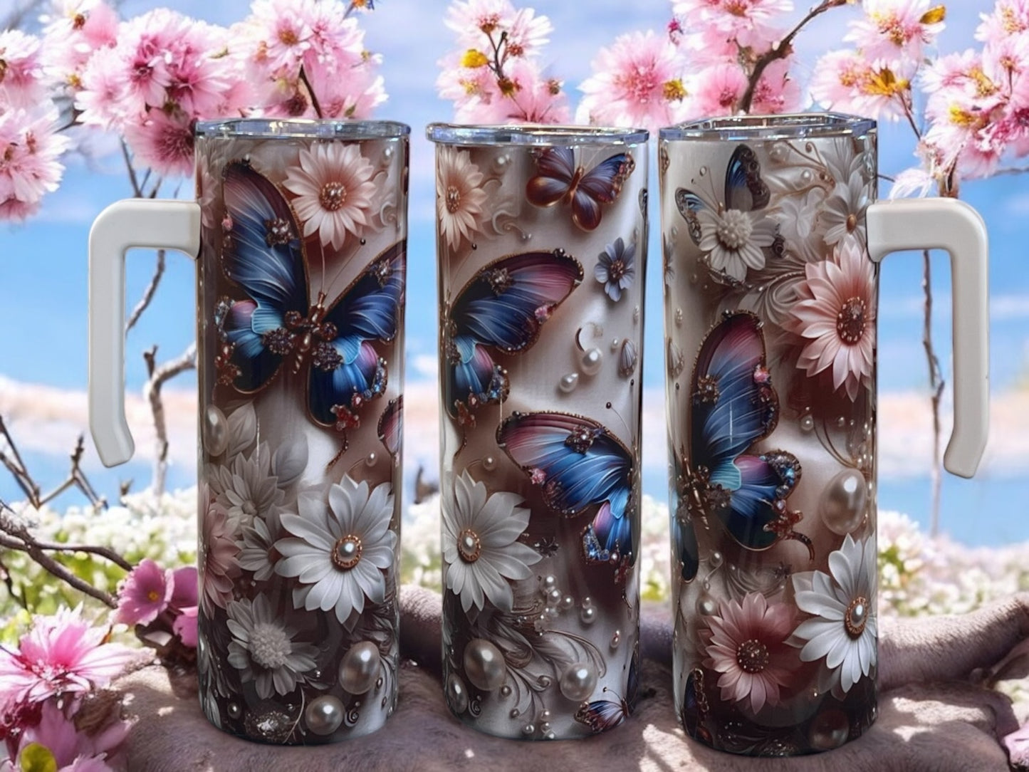 Beautiful Butterfly 20oz Stainless Steel Tumbler with Handle
