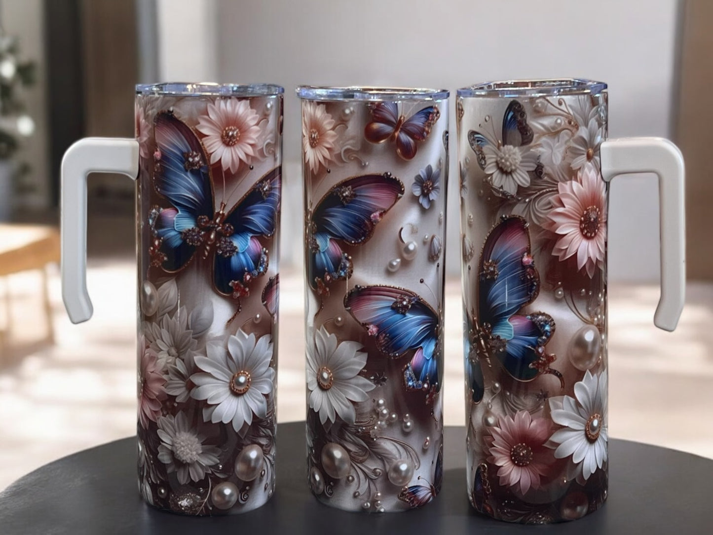 Beautiful Butterfly 20oz Stainless Steel Tumbler with Handle