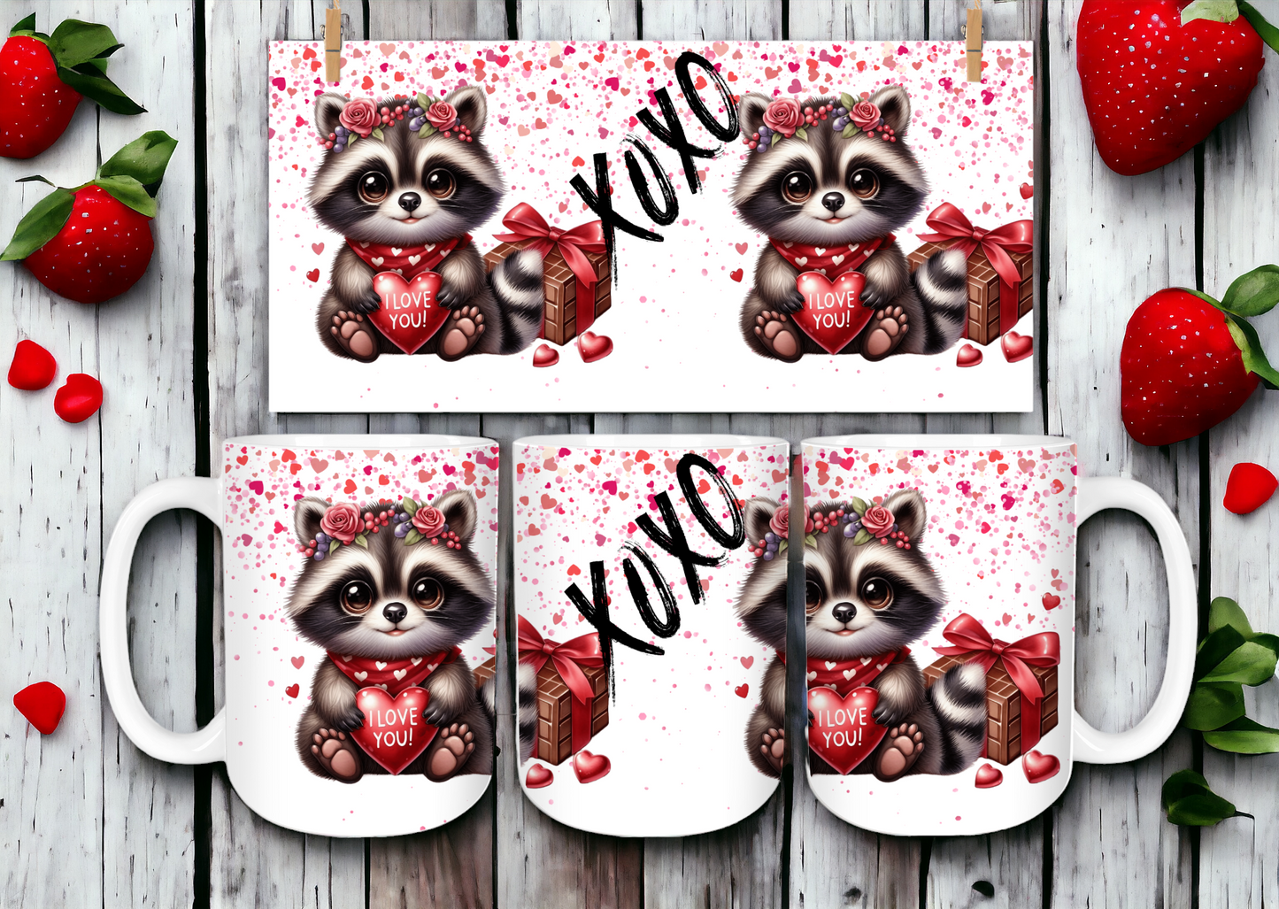 15oz ceramic coffee mug- Valentines Racoon