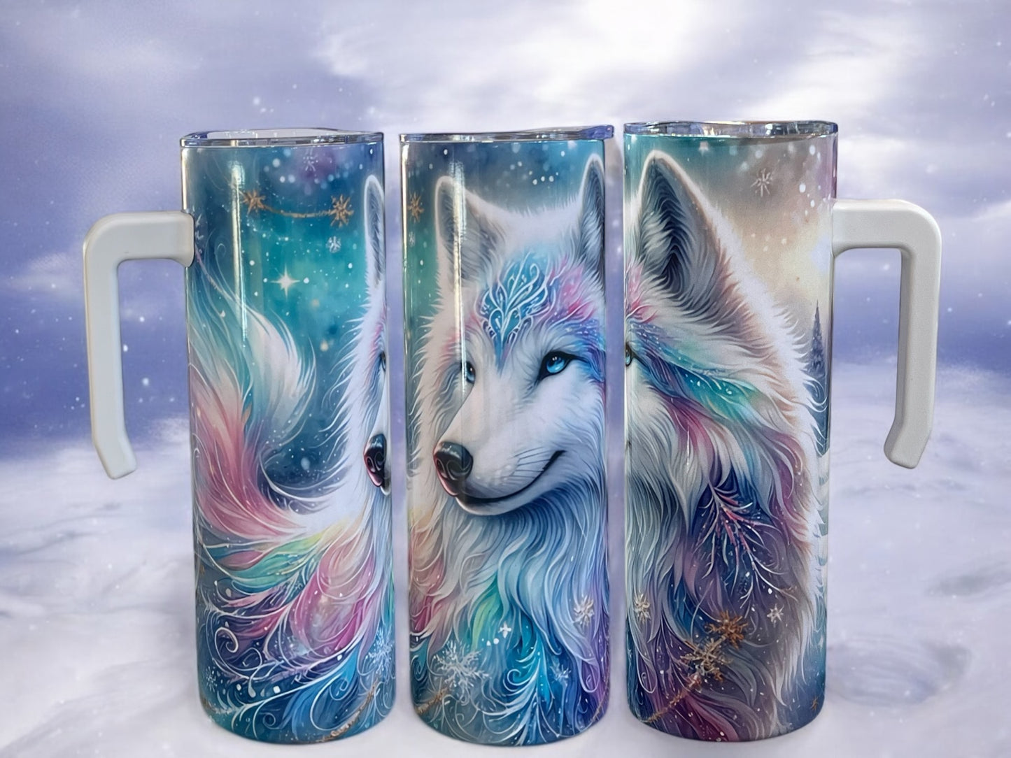 Beautiful Wolf 20oz Stainless Steel Tumbler with Handle