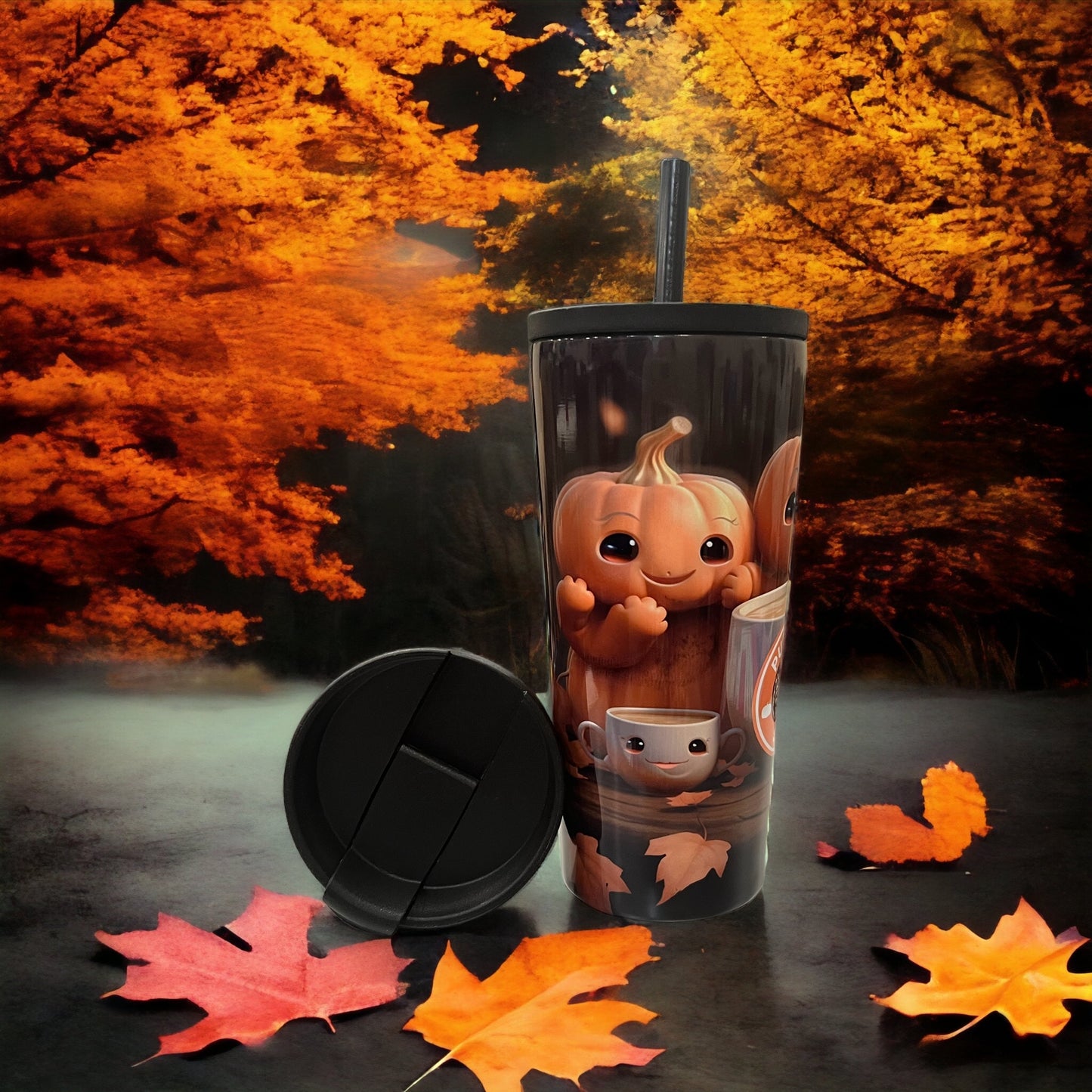 20oz Coffee Travel Tumbler with dual lids Fall, Halloween, pumpkins, pumpkin spice