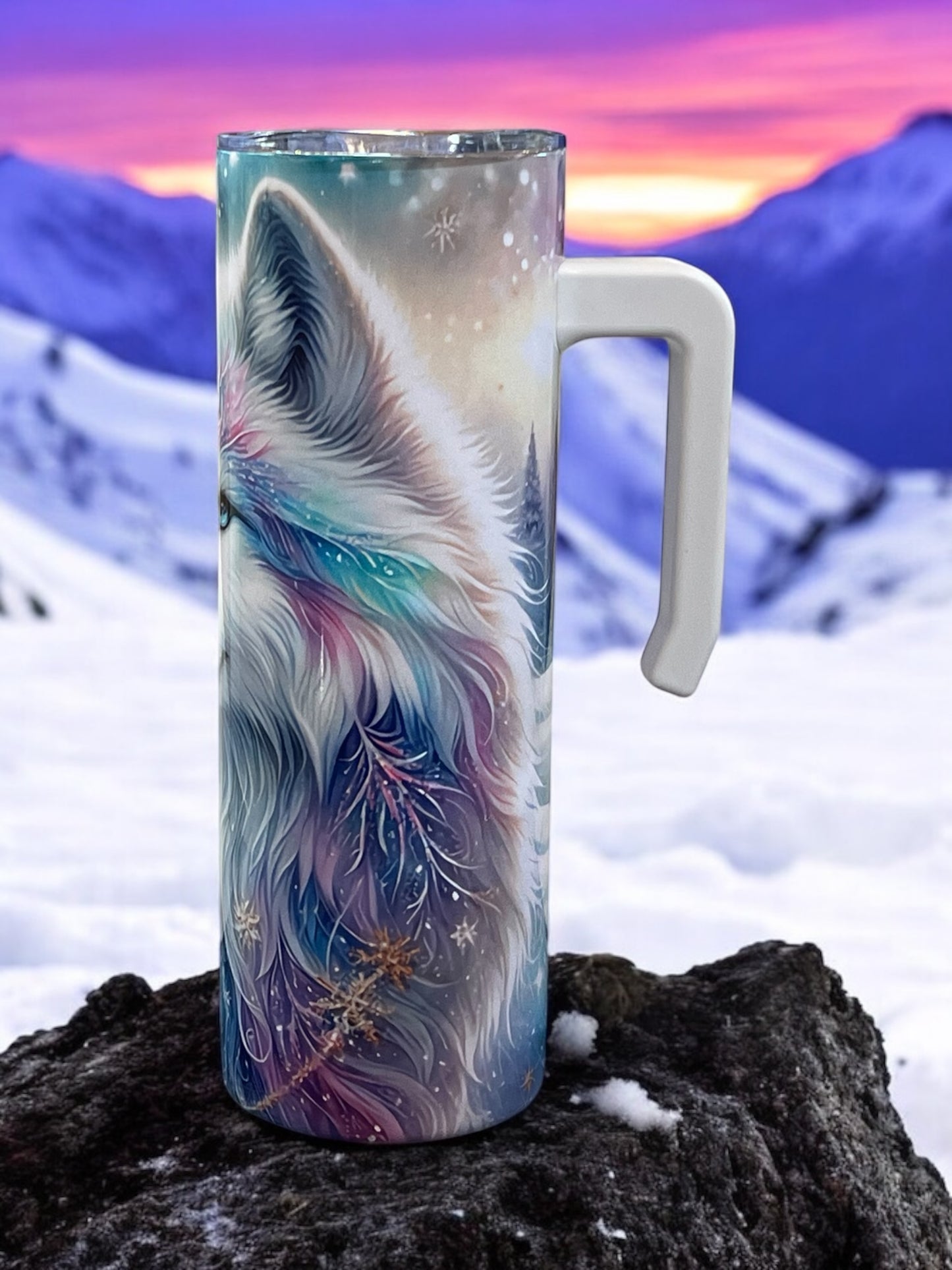 Beautiful Wolf 20oz Stainless Steel Tumbler with Handle
