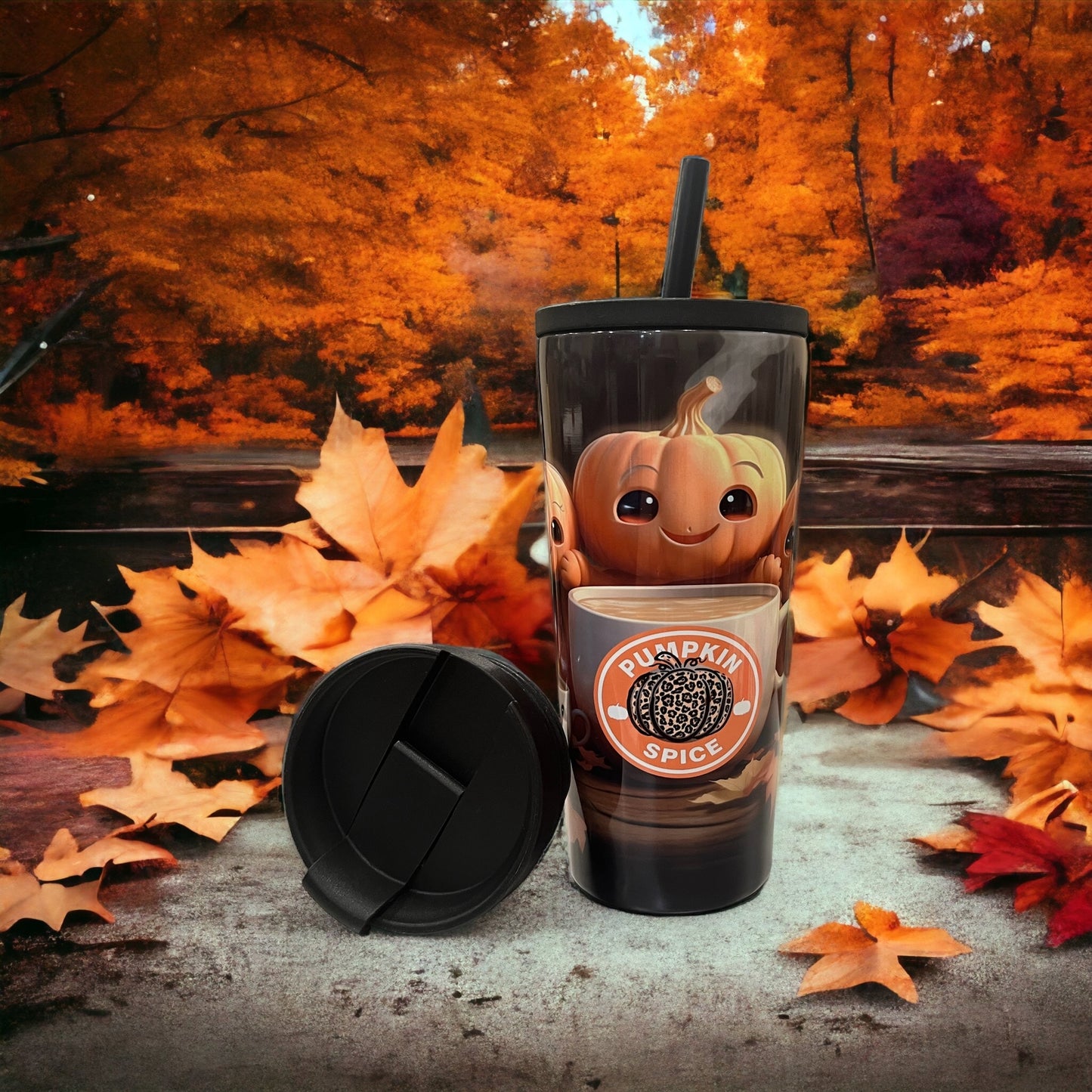 20oz Coffee Travel Tumbler with dual lids Fall, Halloween, pumpkins, pumpkin spice
