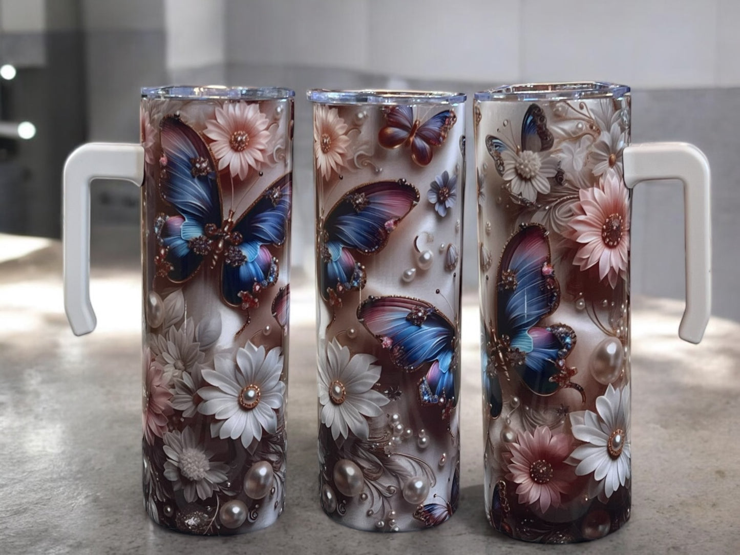 Beautiful Butterfly 20oz Stainless Steel Tumbler with Handle