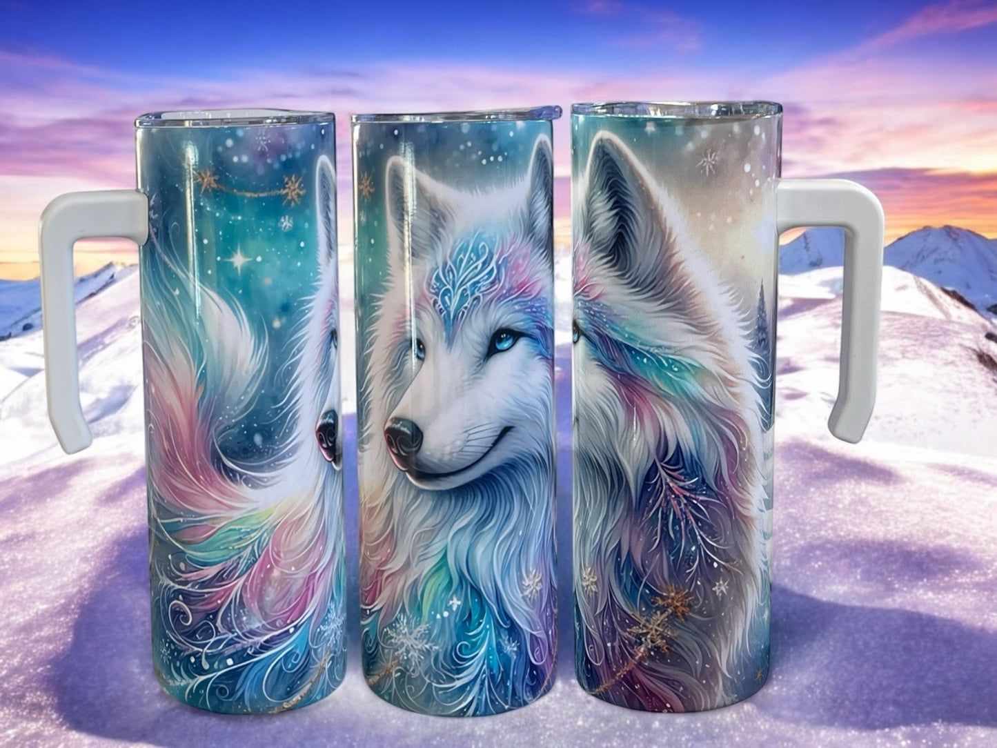 Beautiful Wolf 20oz Stainless Steel Tumbler with Handle