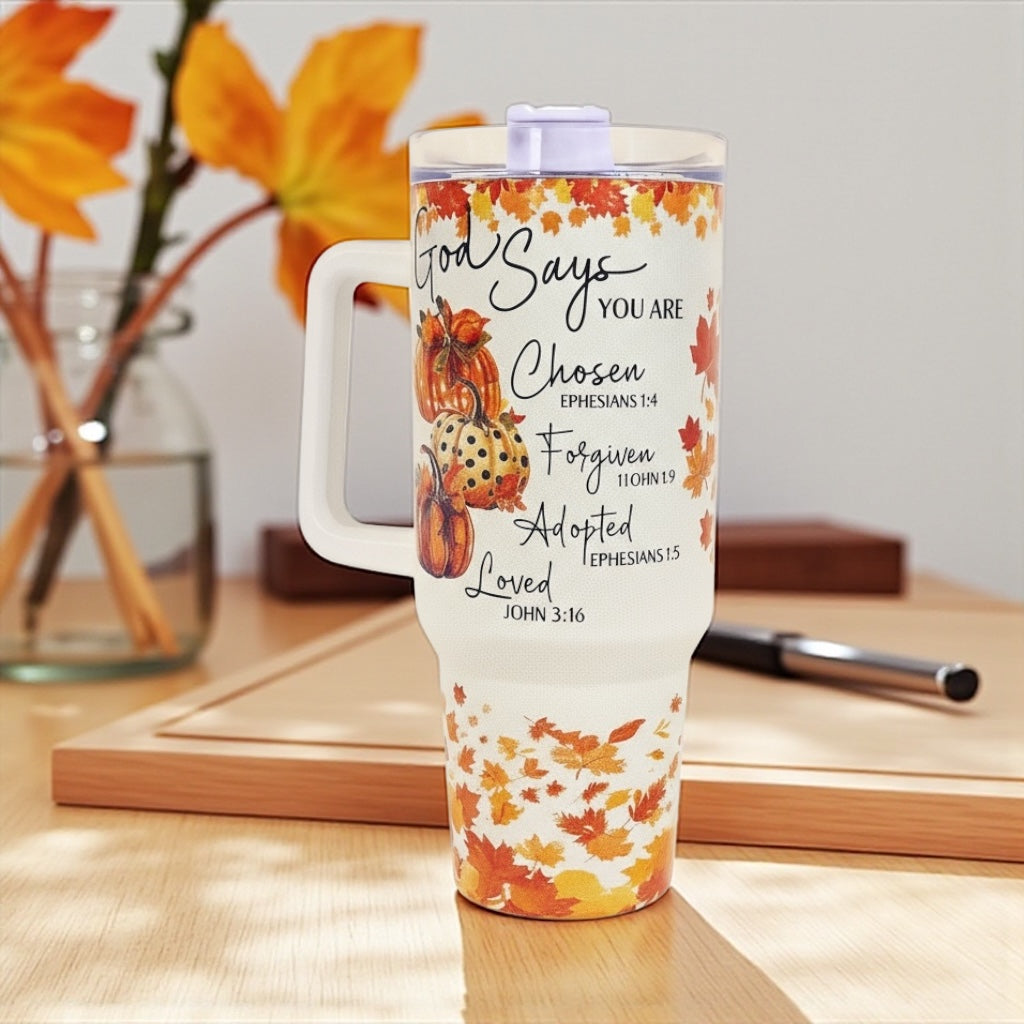 40oz "God Says You Are" Autumn Christian Tumbler โ Stainless Steel Insulated Holographic Sparkle