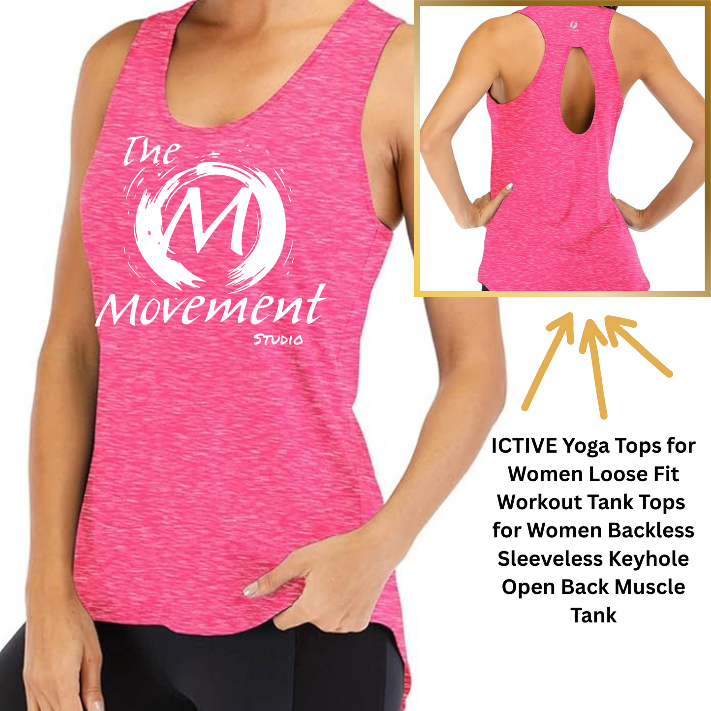 ICTIVE Women’s Loose Fit Yoga Tank Top – Sleeveless, Backless, and Branded with The Movement Studio Logo