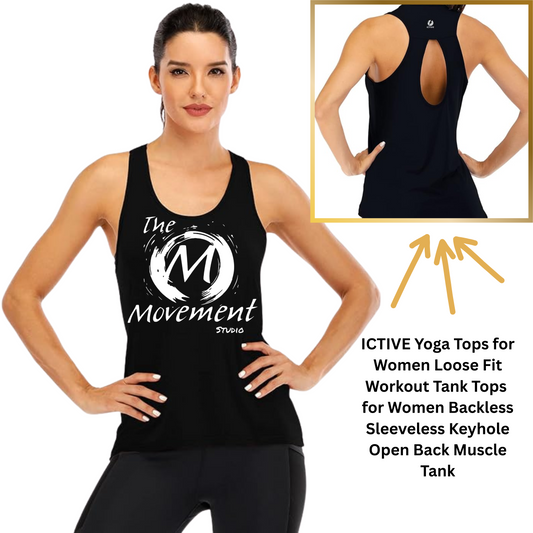 ICTIVE Women’s Loose Fit Yoga Tank Top – Sleeveless, Backless, and Branded with The Movement Studio Logo