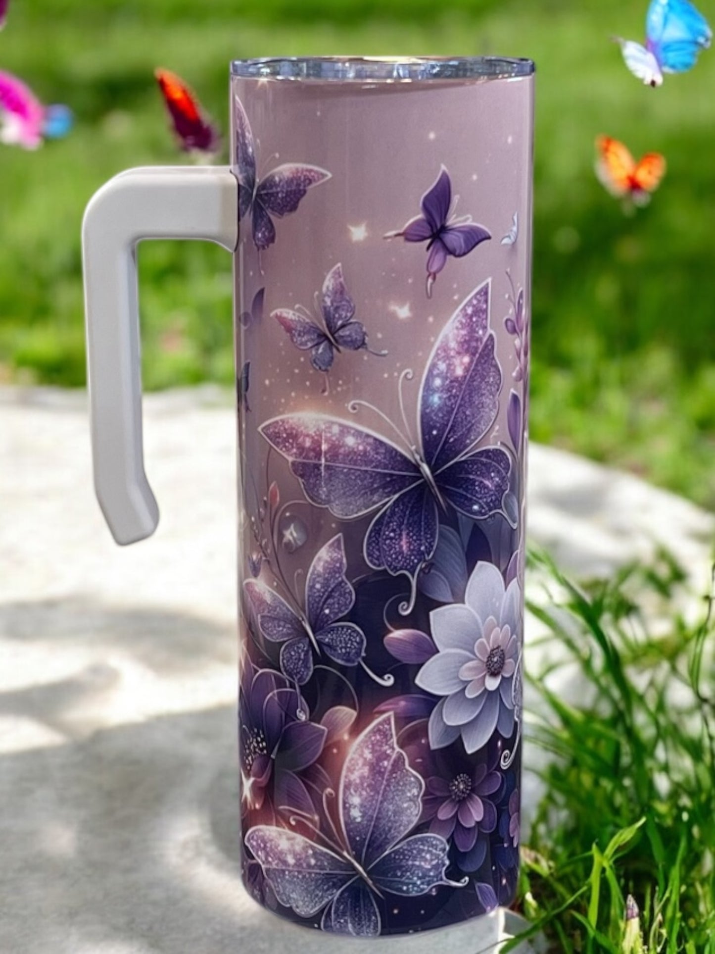 Gorgeous, butterfly 20oz Stainless Steel Tumbler with Handle
