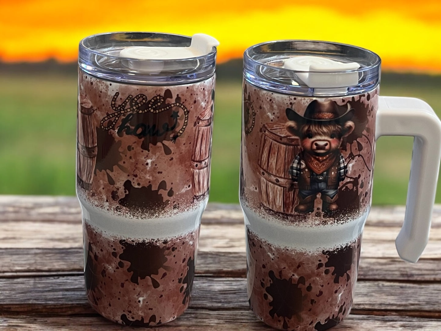 12oz kids cup with handle - adorable cow cowboy