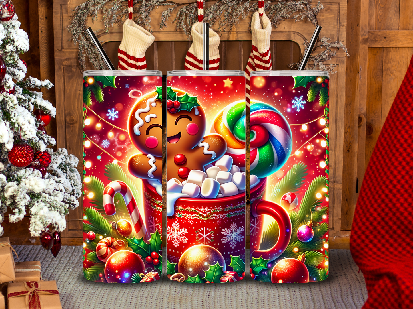 20oz HOLOGRAPHIC Shimmer Tumbler- Gingerbread Man in a Mug