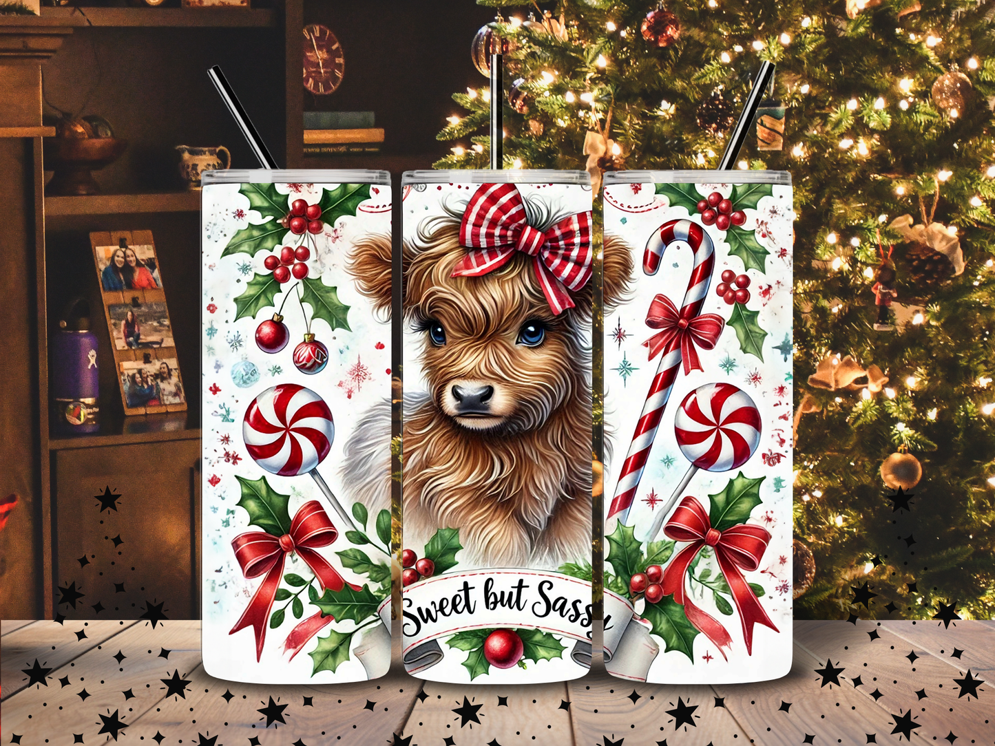 20oz HOLOGRAPHIC Shimmer Tumbler- Christmas Holiday Sassy Cow