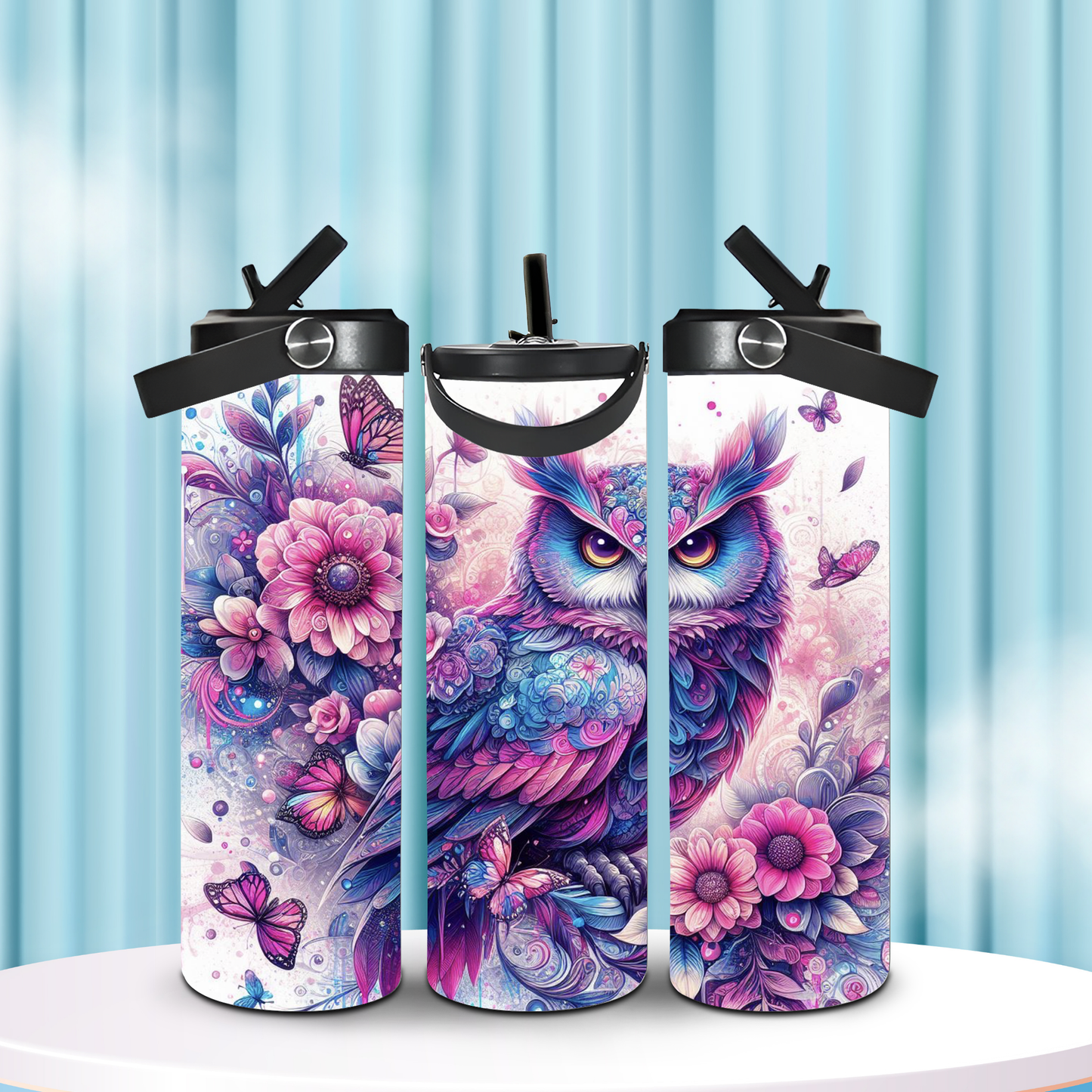 Colorful Owl 20oz Leak-Proof Stainless Steel Water Bottle Bright, Colorful Design