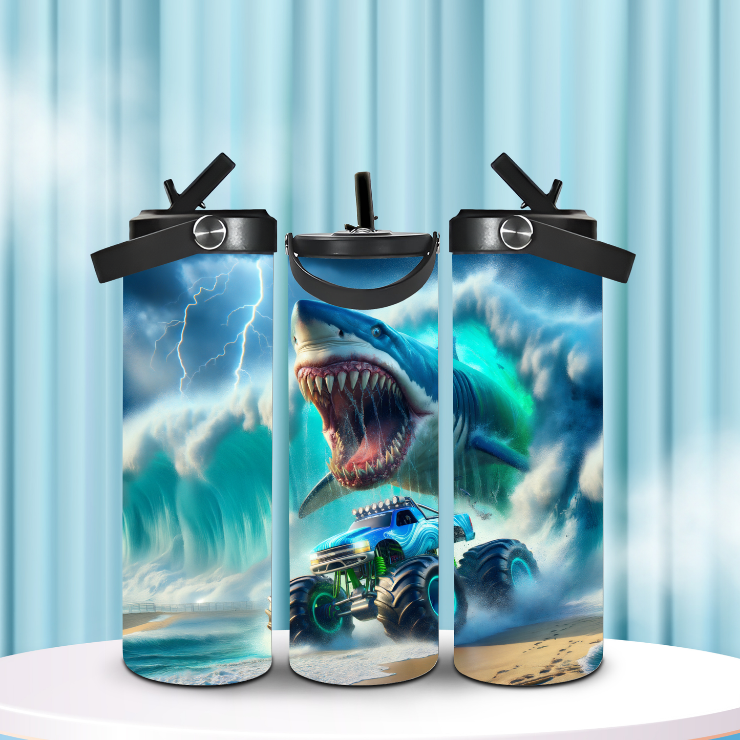 Shark & Truck Design Fun & Functional 20oz Leak-Proof Stainless Steel Water Bottle