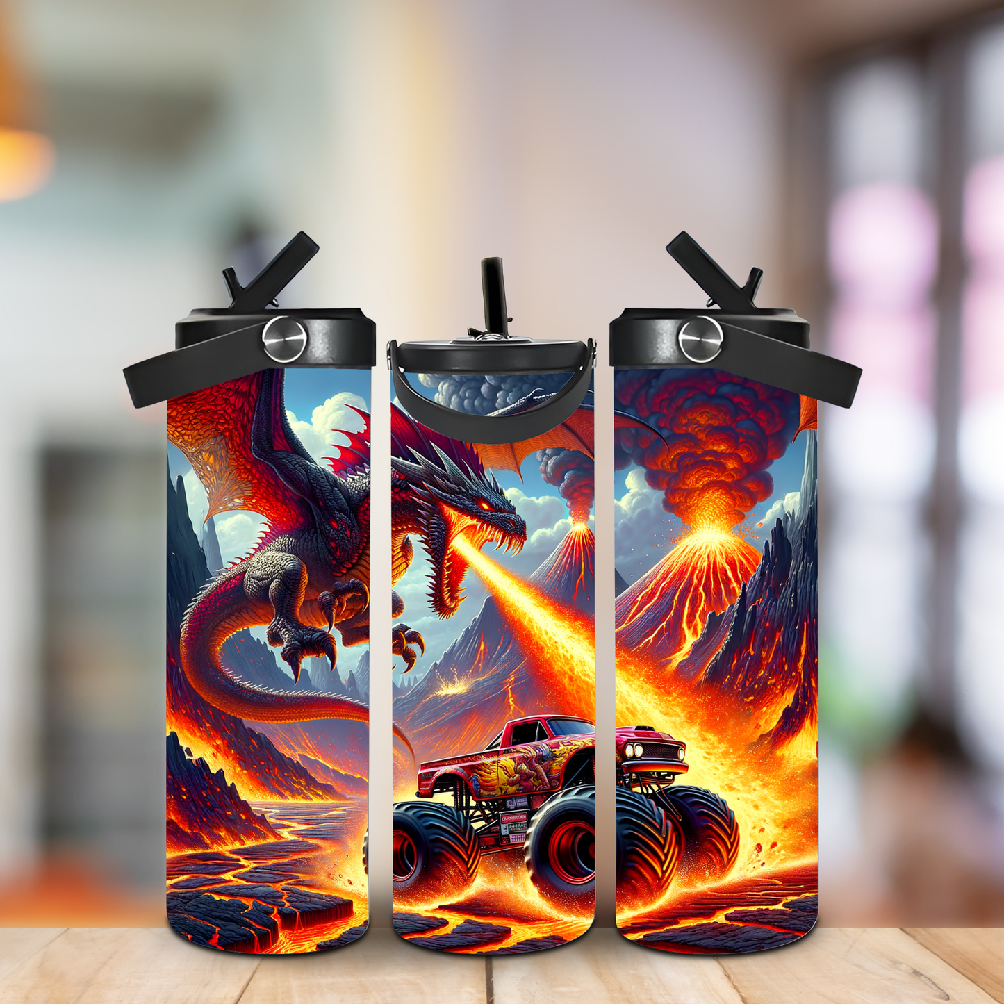 Dragon Truck Design Fun & Functional 20oz Leak-Proof Stainless Steel Water Bottle