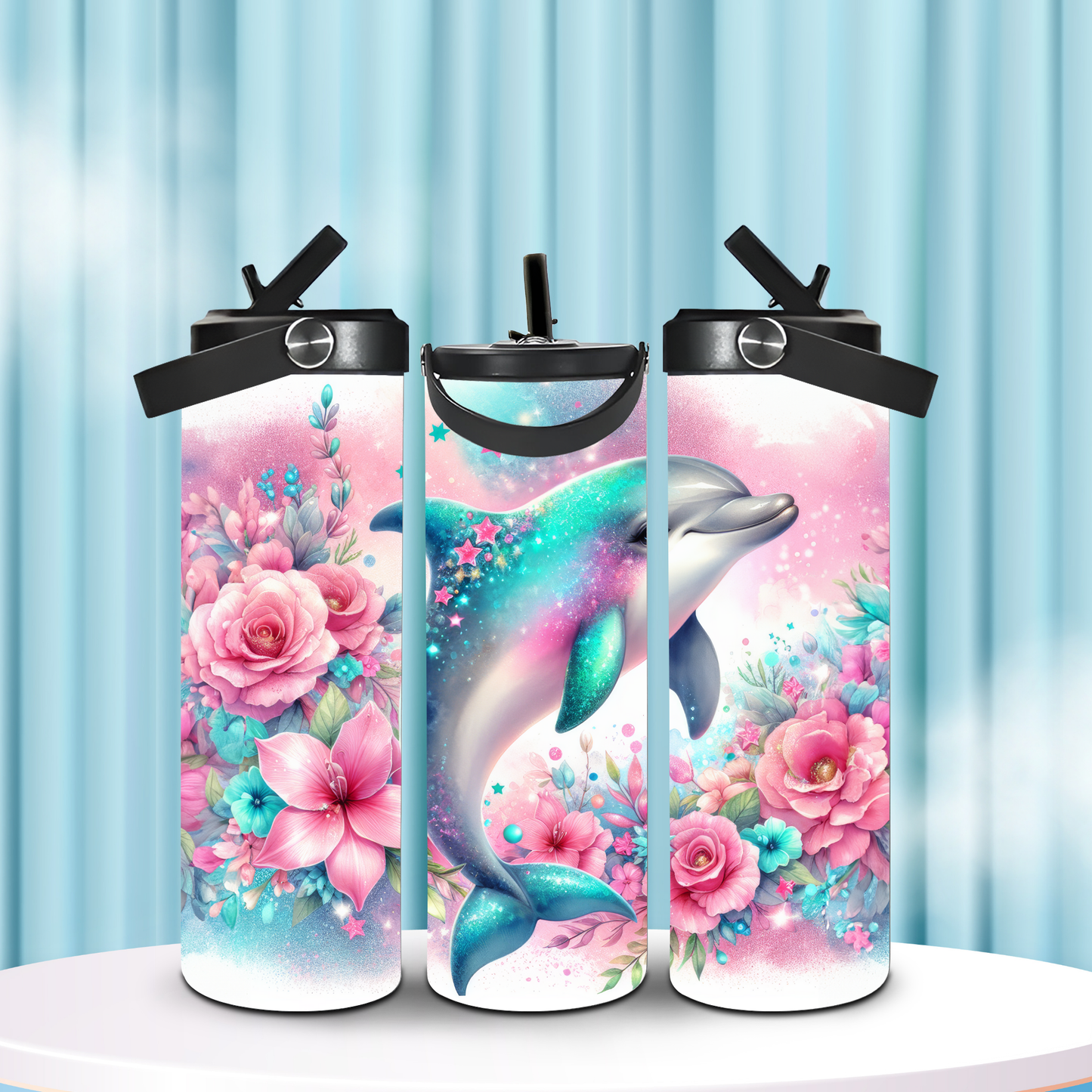 Colorful Dolphin Design Fun & Functional 20oz Leak-Proof Stainless Steel Water Bottle