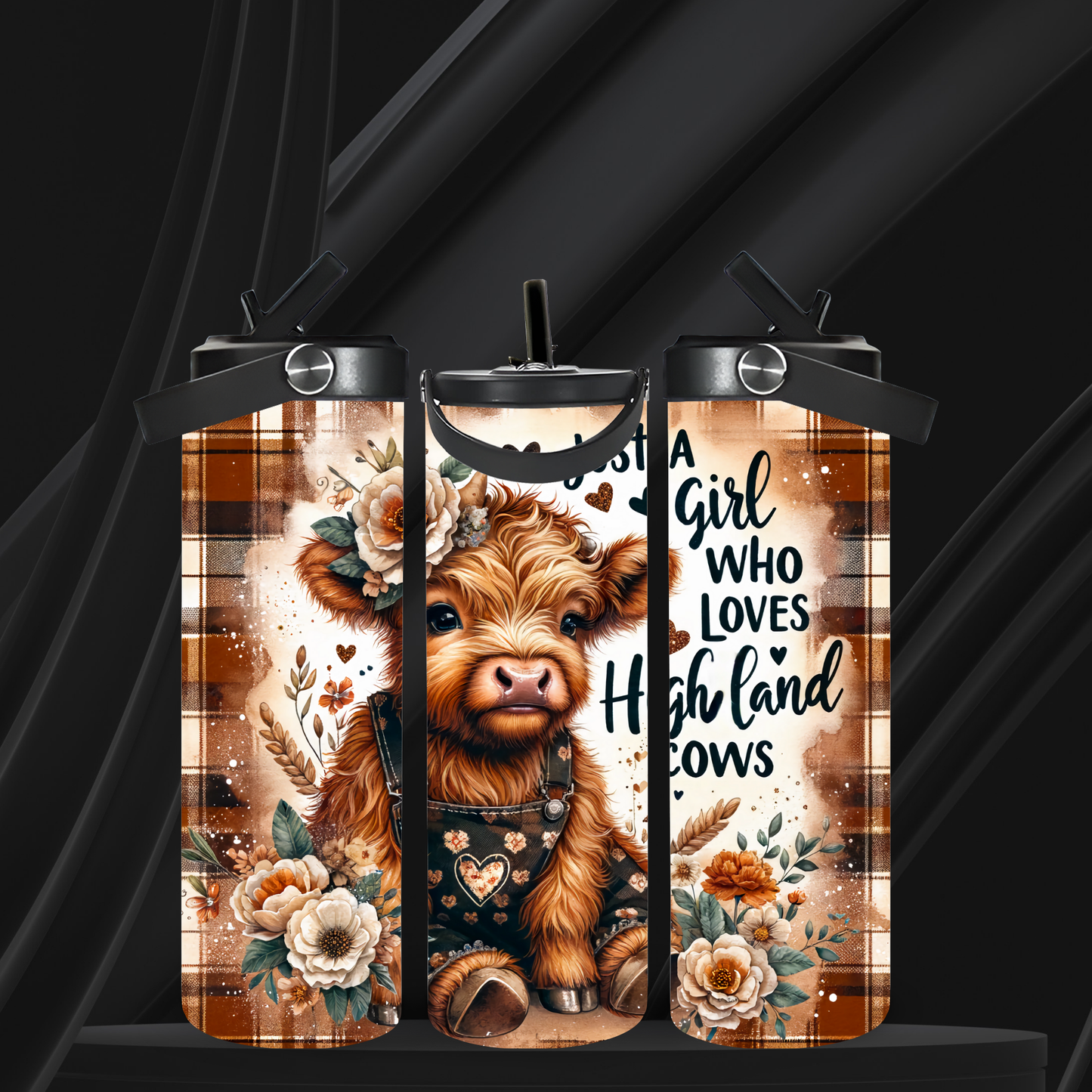 20oz Leak-Proof Stainless Steel Water Bottle – Cute Cow in Overalls Design