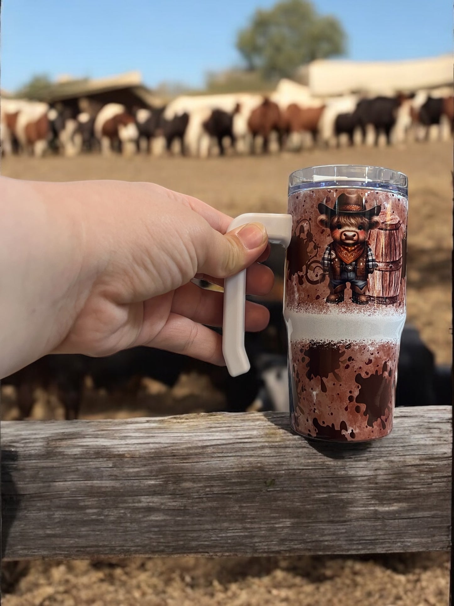 12oz kids cup with handle - adorable cow cowboy