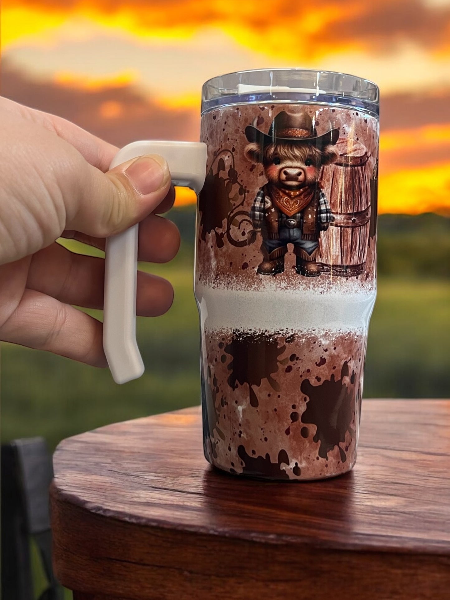 12oz kids cup with handle - adorable cow cowboy