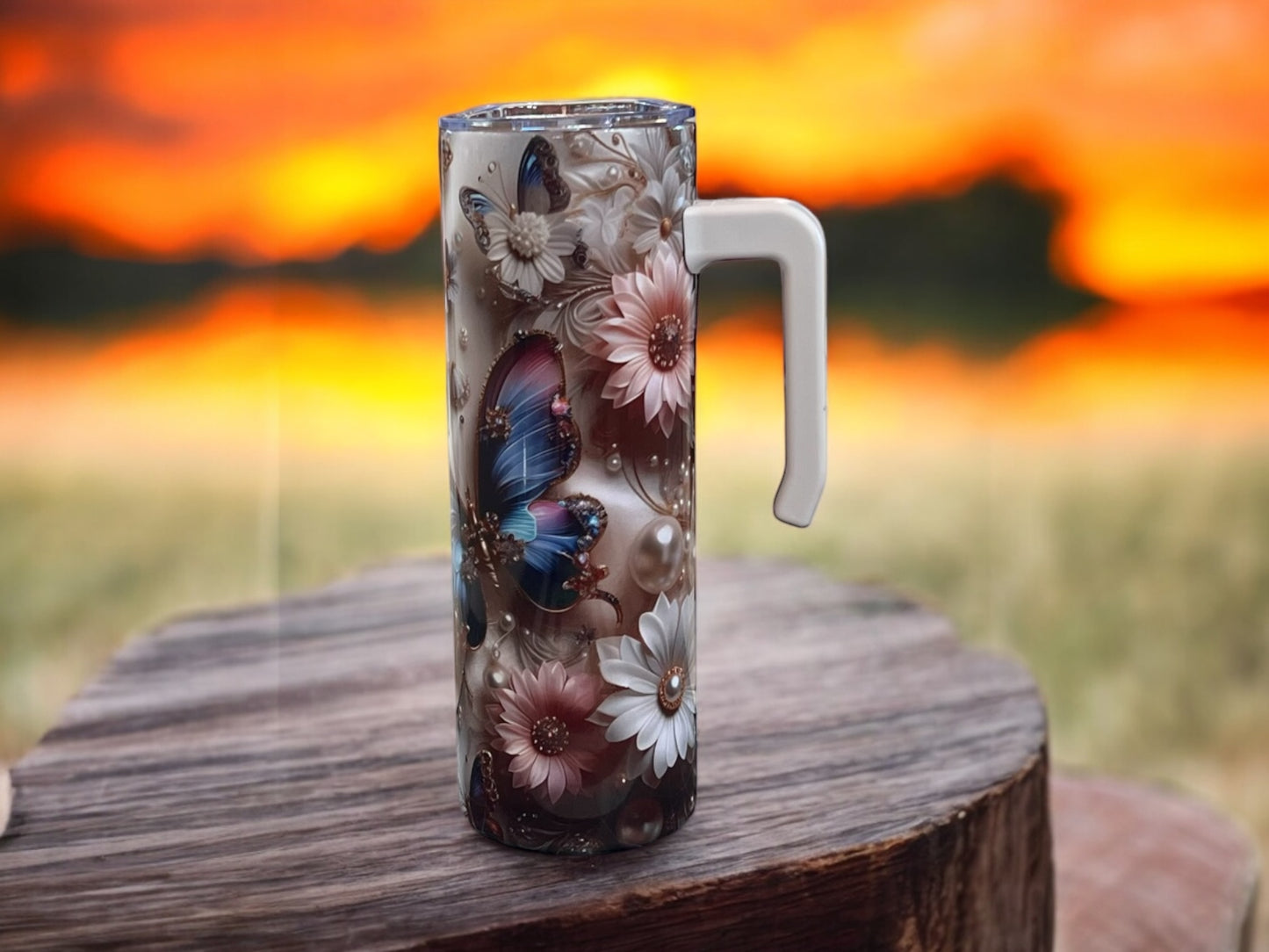 Beautiful Butterfly 20oz Stainless Steel Tumbler with Handle