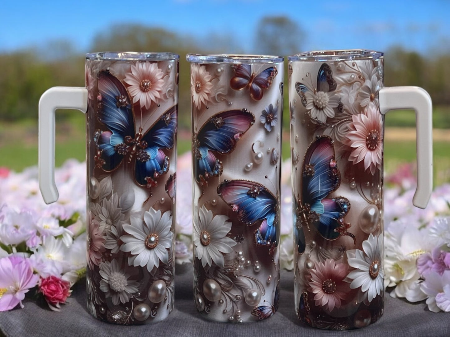 Beautiful Butterfly 20oz Stainless Steel Tumbler with Handle