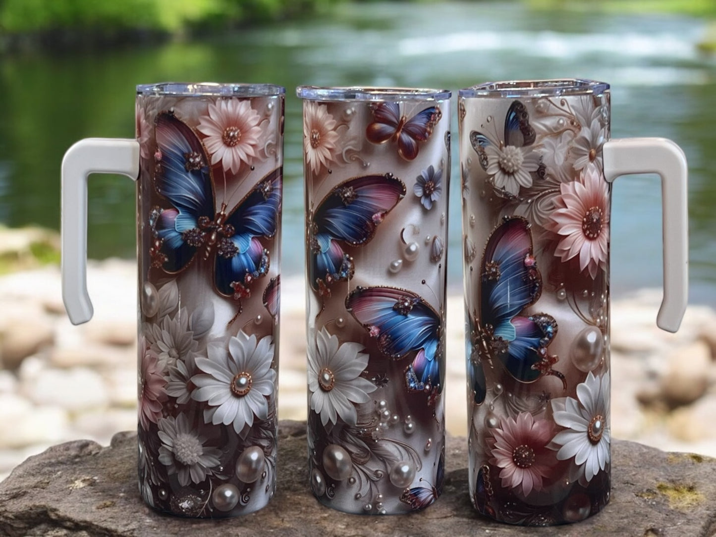 Beautiful Butterfly 20oz Stainless Steel Tumbler with Handle