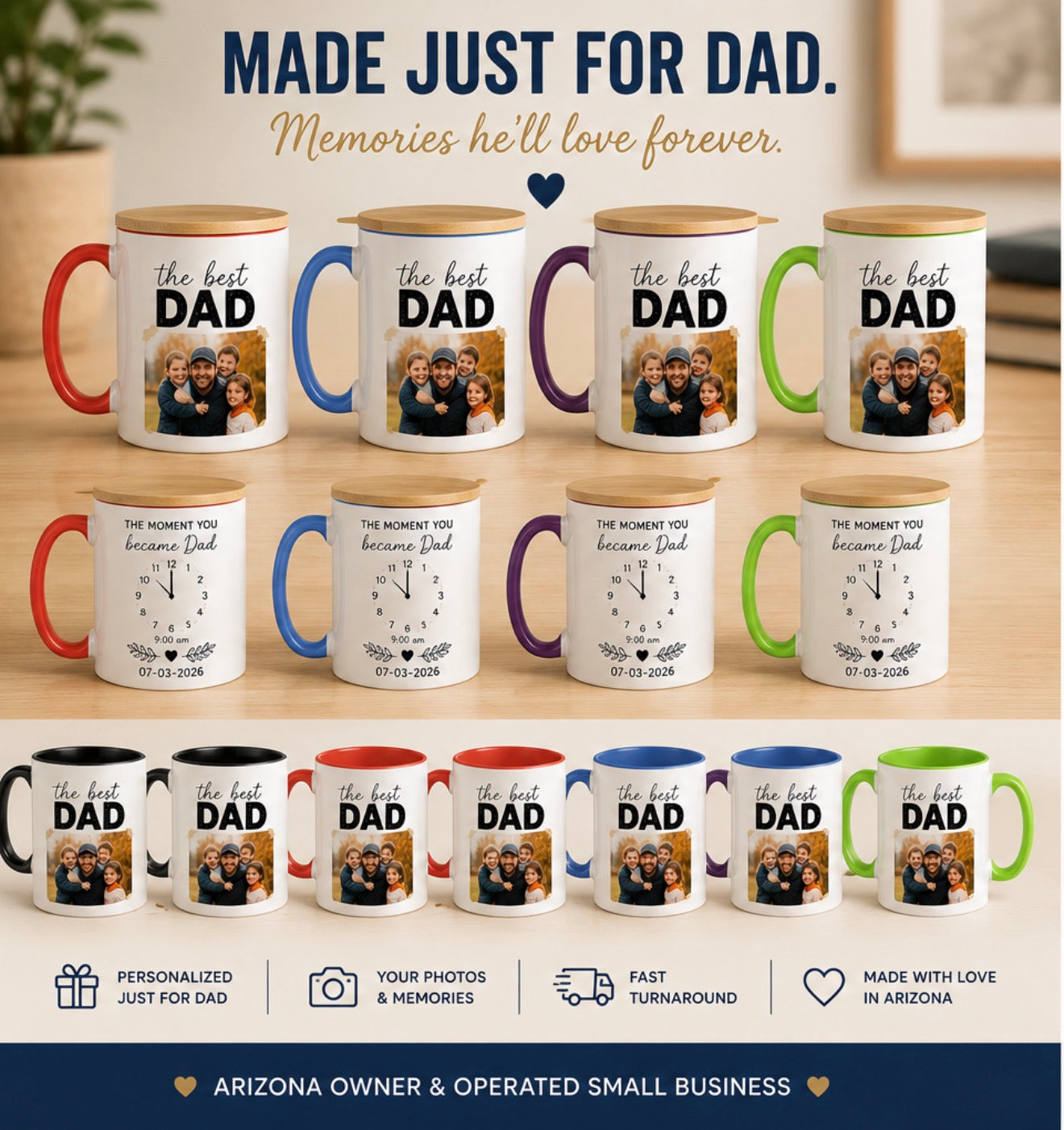 Personalized Dad Photo Mug with Bamboo Lid | Custom Father’s Day Gift