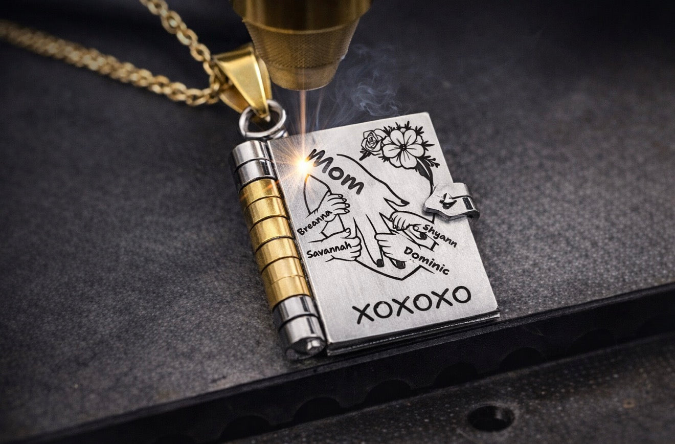 Personalized Engraved Mini Book Necklace – Custom Photo & Name Keepsake Gift for Mom, Grandma & Loved Ones