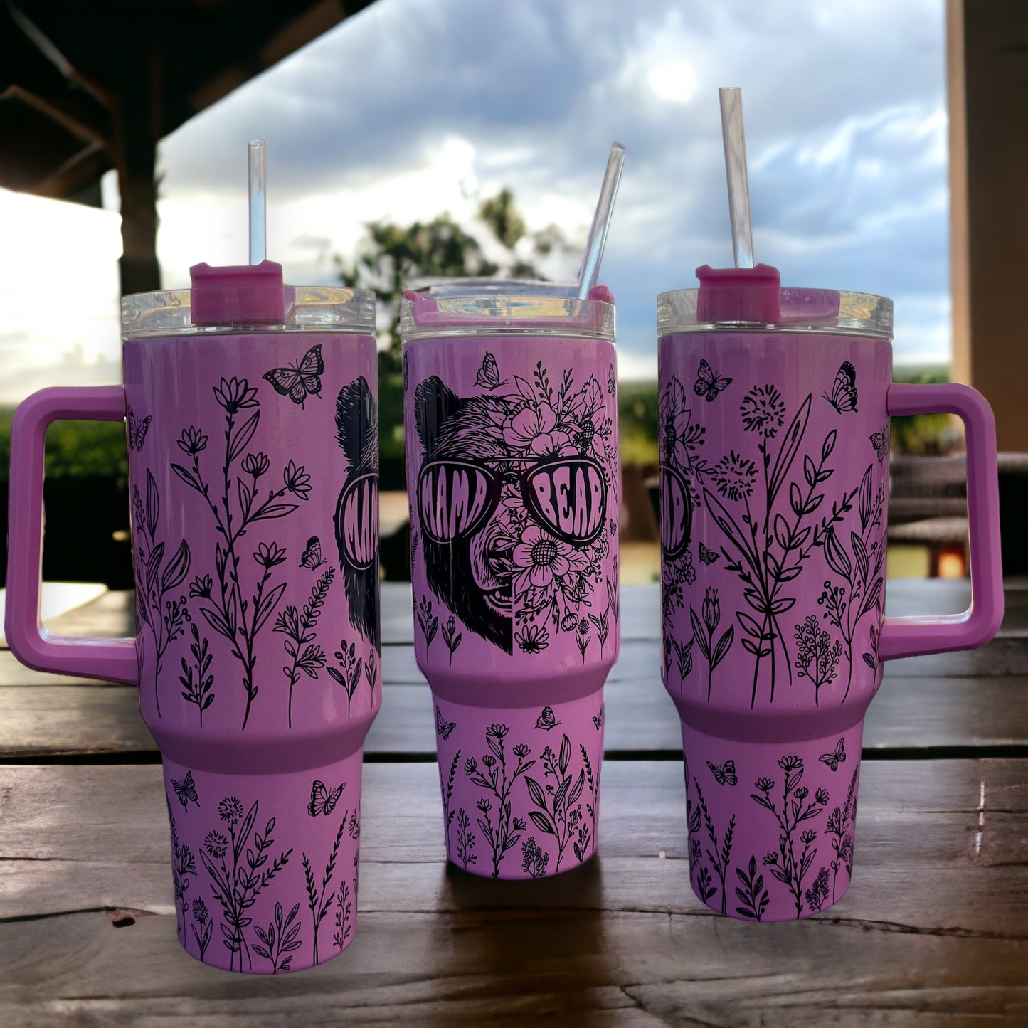Mama Bear Holographic Sparkle - 40oz Stainless Steel Thirst Quencher Tumbler Cup with Handle