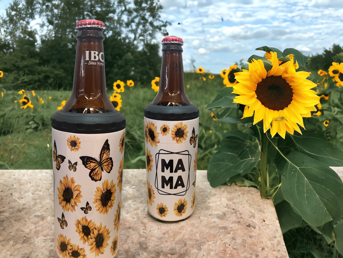 4 in 1 Bottle and Can Holder and Tumbler 16oz - ma ma sunflowers 