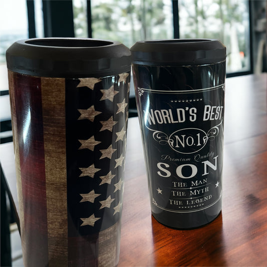 4 in 1 Bottle and Can Holder and Tumbler 16oz- world greatest son 