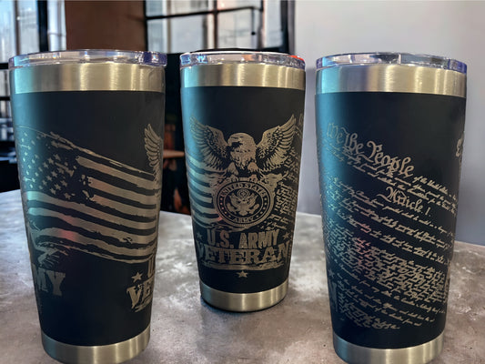 20oz Engraved Travel Tumbler- US Army veteran 