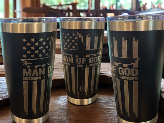 20oz Engraved Travel Tumbler- man of God, husband, dad, grandpa 