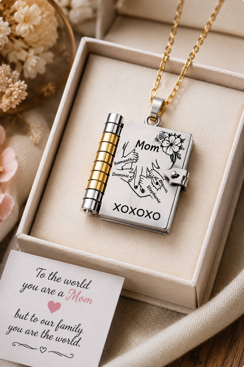 Personalized Engraved Mini Book Necklace – Custom Photo & Name Keepsake Gift for Mom, Grandma & Loved Ones