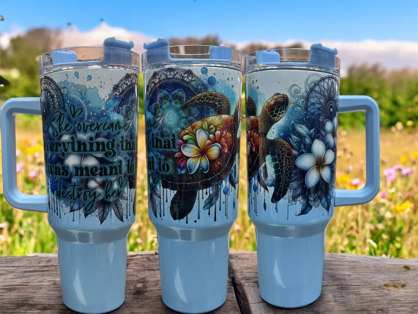 She Overcame Everything That Was Meant to Destroy Her -Turtle, 40oz Stainless Steel Thirst Quencher Travel Cups Tumblers Water Bottles