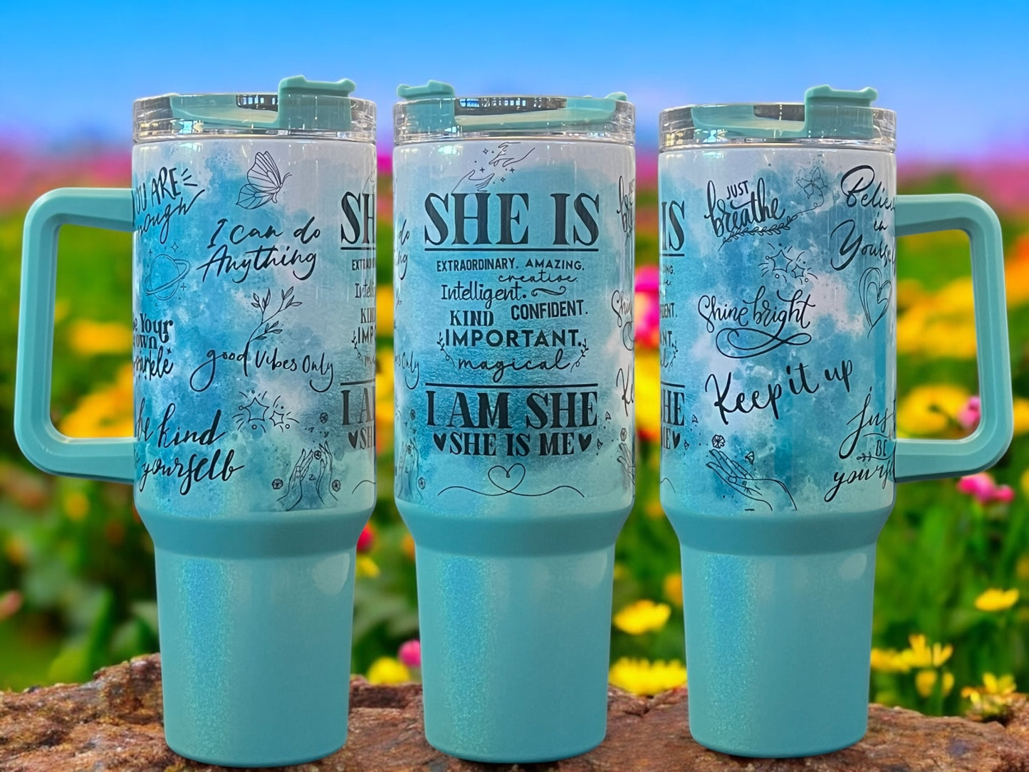She is - 40oz Stainless Steel Holographic Sparkle Thirst Quencher Travel Cup