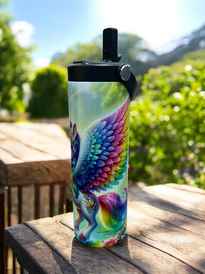 unicorn with wings, 20oz Leak-Proof Stainless Steel Water Bottle Bright, Colorful Design