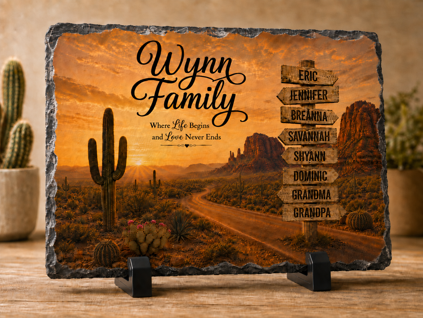 Personalized Arizona Family Rock Slate – Custom Family Names Desert Sign Memorial & Home Decor Gift