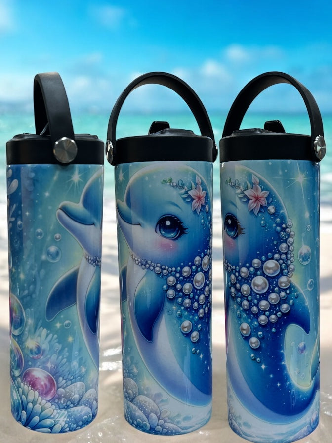 Pearl, Dolphin 20oz Leak-Proof Water Bottle Bright, Colorful Design