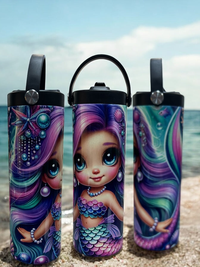 Cartoon Mermaids 20oz Leak-Proof Water Bottle Bright, Colorful Design